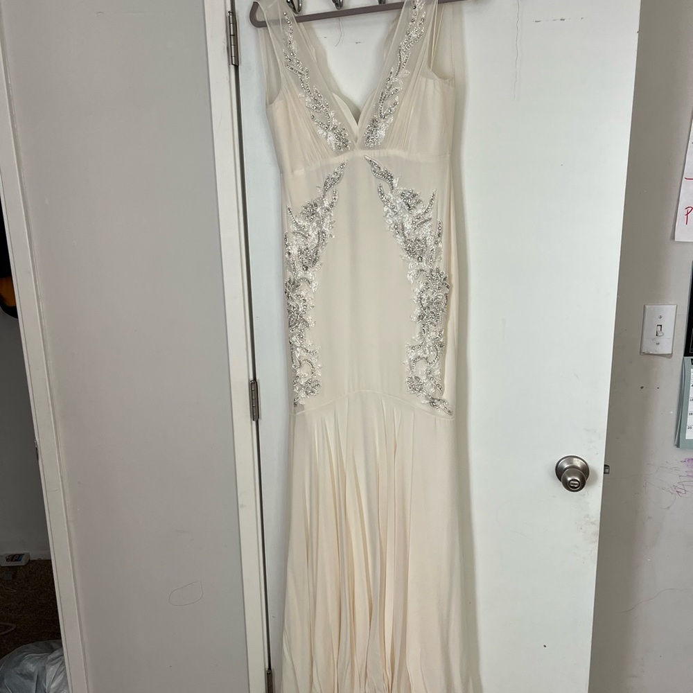 Nicole Miller Cream Gown with Silver Detailing